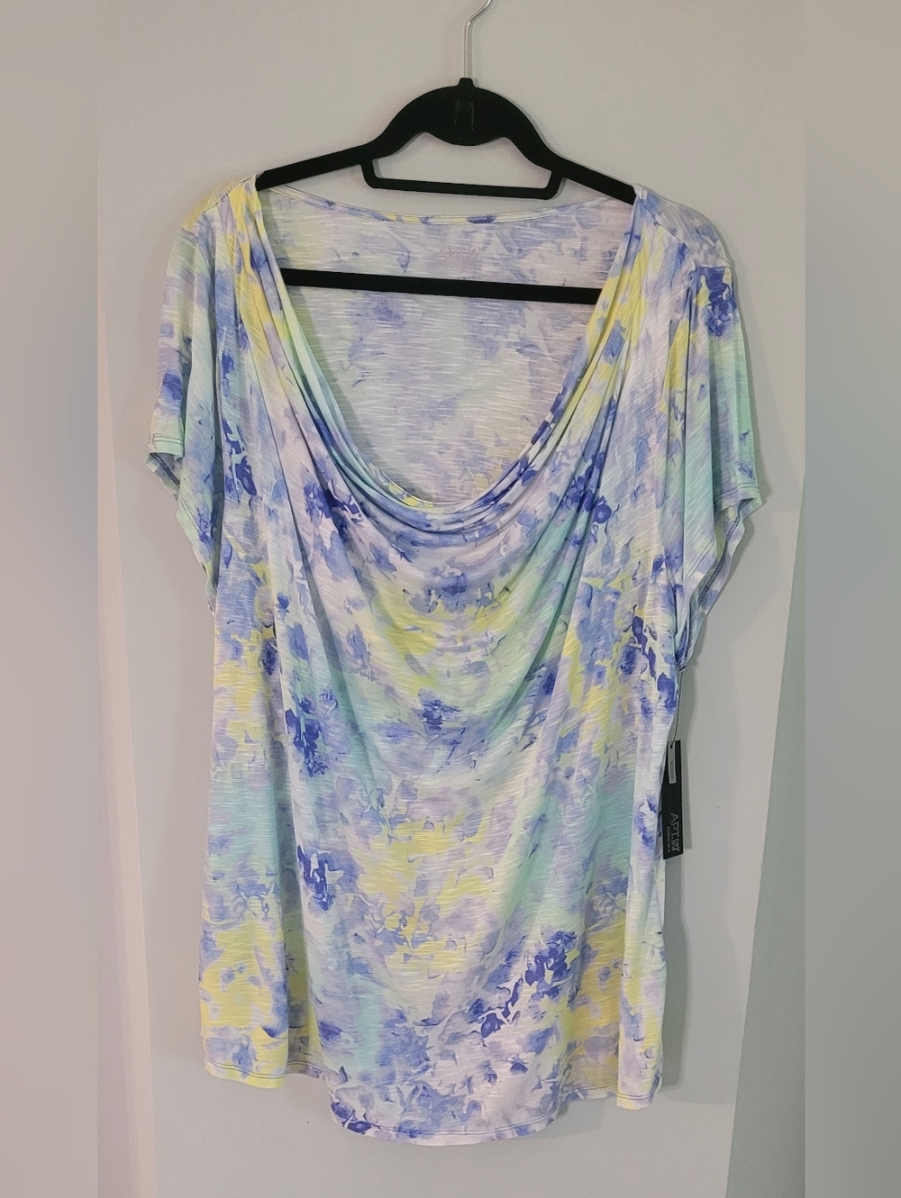 Apt. 9 Essentials Pastel Floral Draped Scoop Neck Top - Blue & Yellow